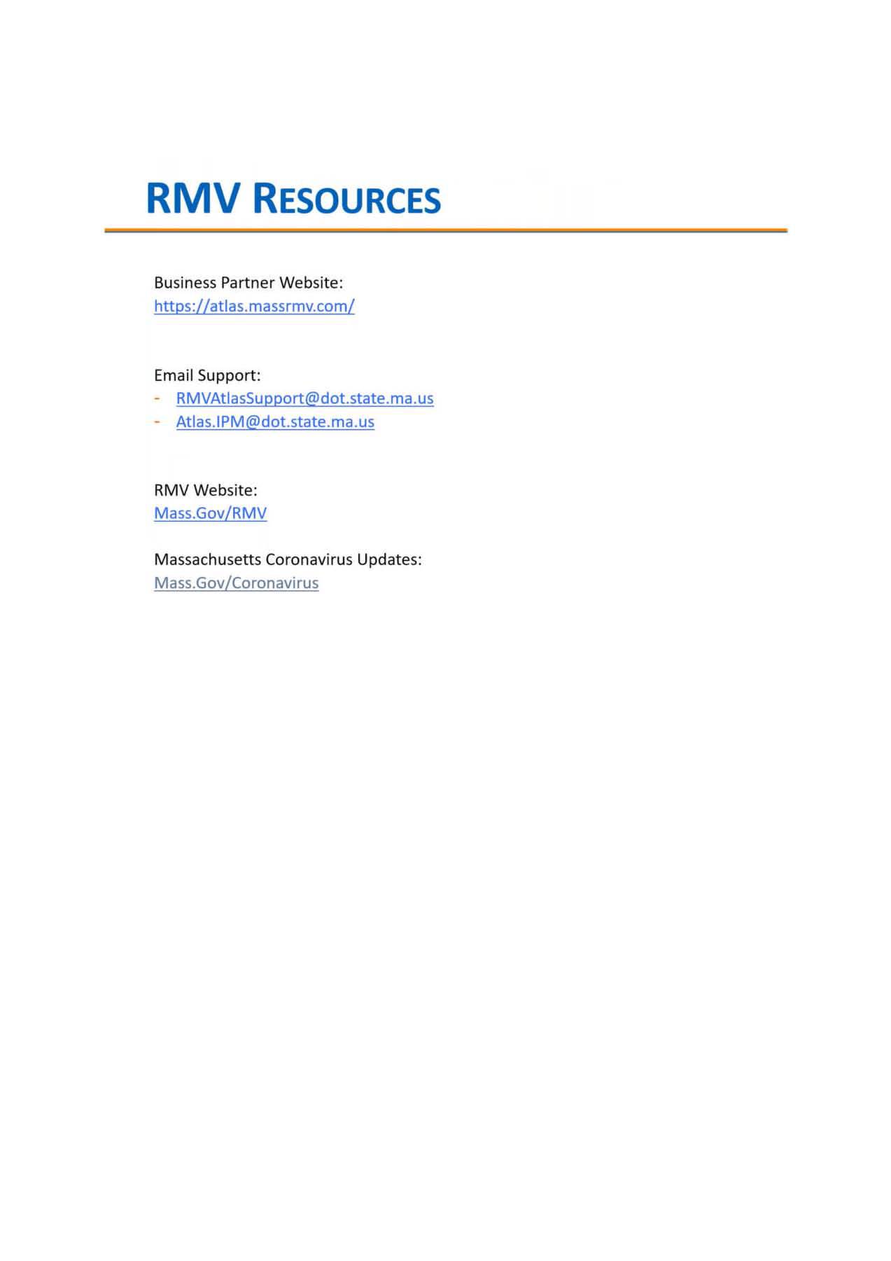 RMV accomodations COVID19 3